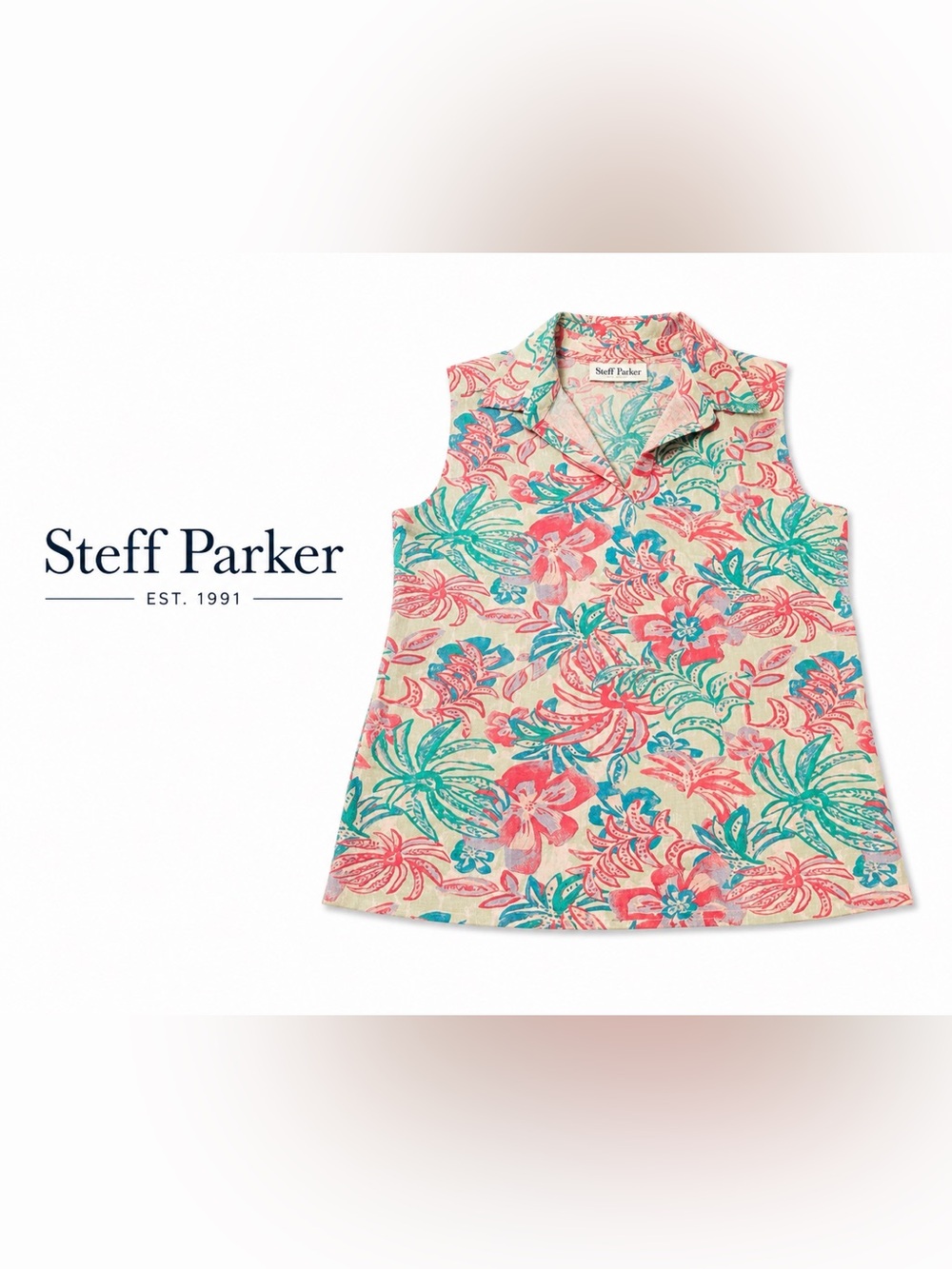 Steff Parker Tropical Floral Sleeveless Blouse XXL Resort Vacation Top